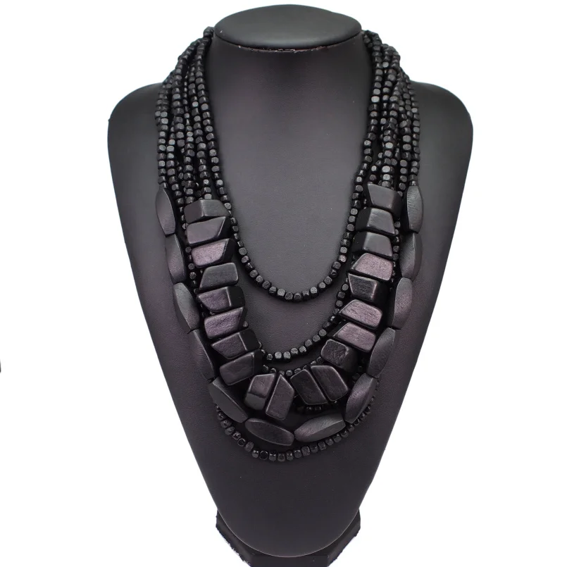 MANILAI Bohemian Multilayer Wood Bead Choker Necklaces For Women