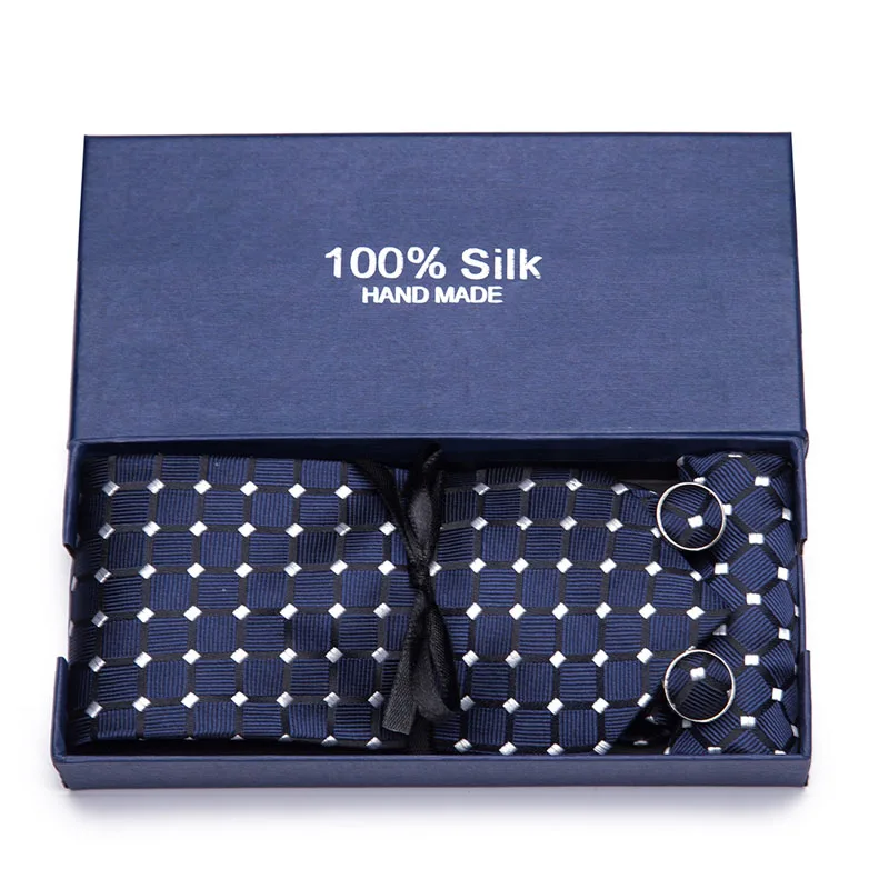 

New Arrival Fashion Silk Ties For Men High Quality Men Designer Necktie Handkerchief Cufflinks Set For Wedding Party