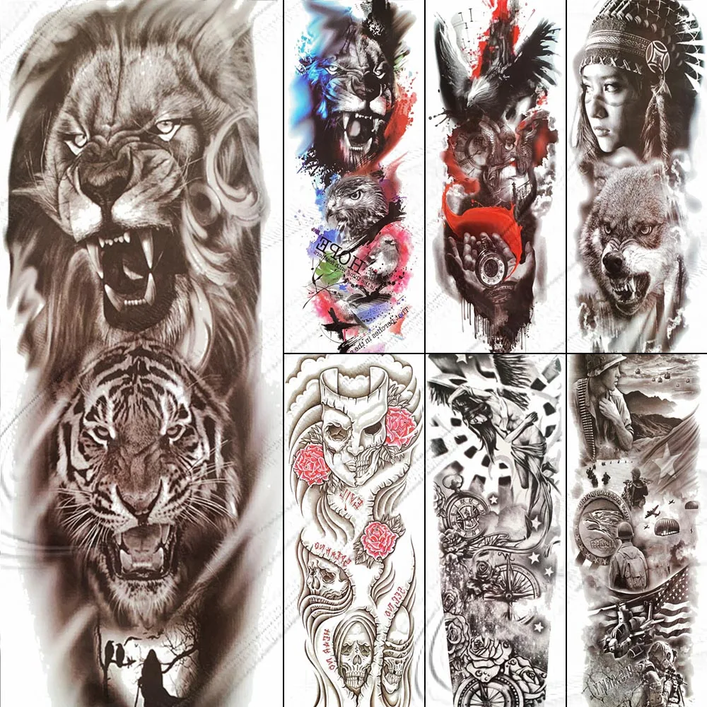 

Временные татуировки на всю руку для мужчин и женщин, Крутое Тигровое лицо, водостойкая наклейка-имитация татуировки для взрослых и женщин, большие тату для боди-арта