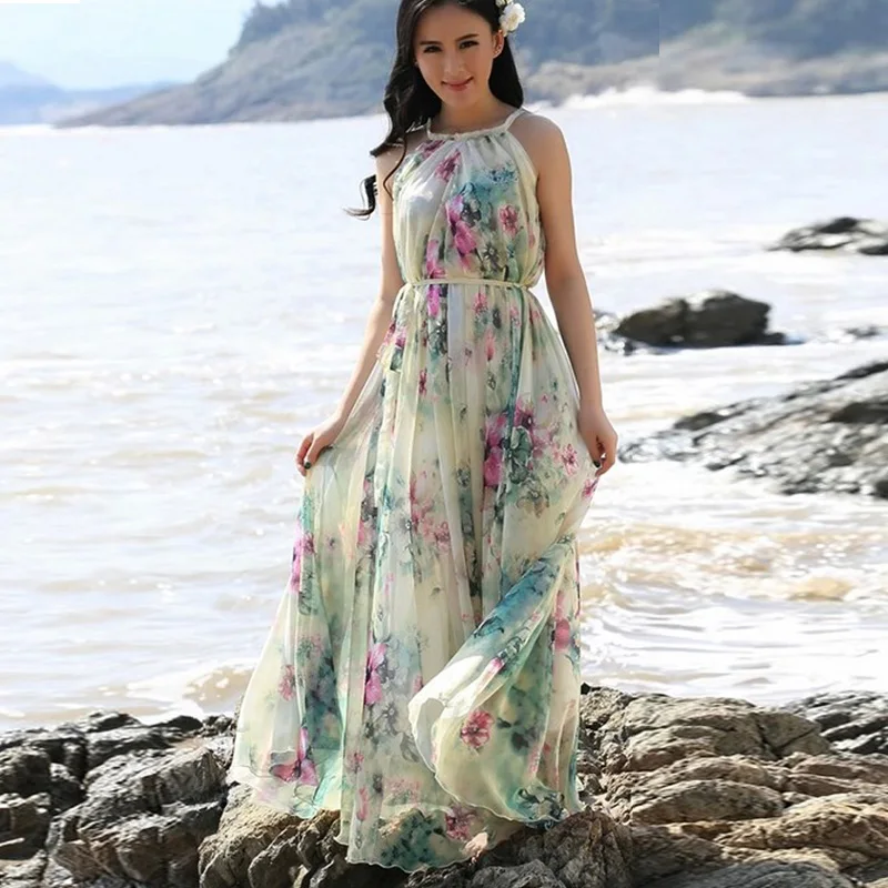 New arrival bohemia chiffon one piece dress spring and summer beach ...