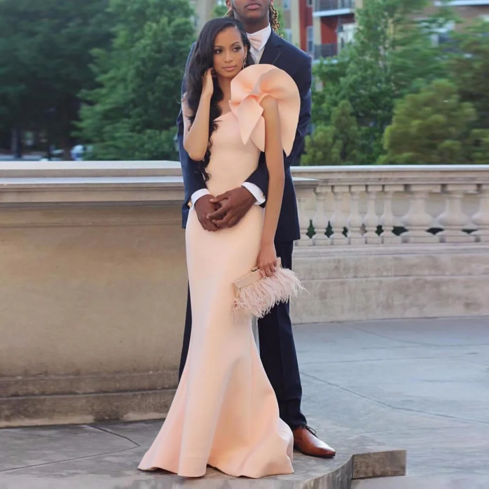 

2018 vestido longo Peach Pageant Gown Long abiye Robe De Soiree Vestido De Festa Mermaid Party Dresses Ruffles Shoulder Custom
