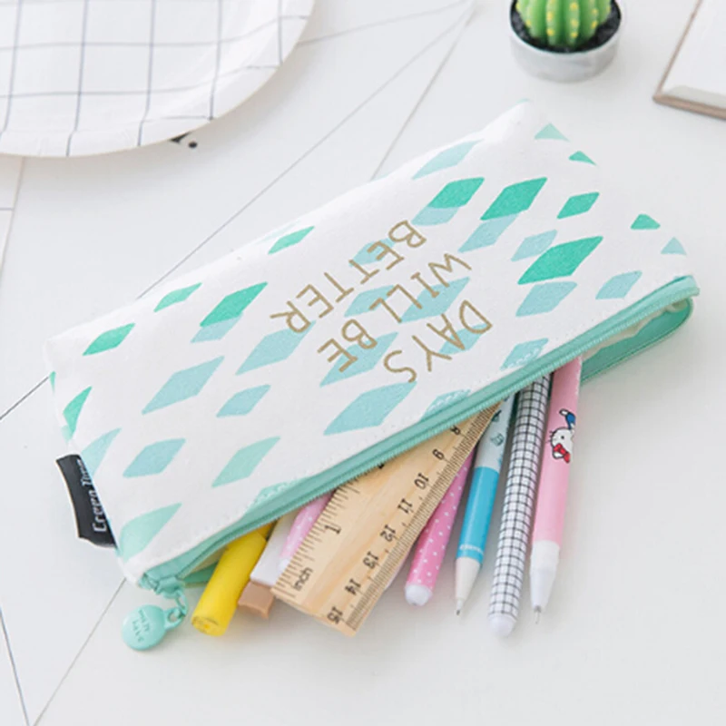 

Canvas Pencil Storage Bags Case School Supplies Pure And Fresh Zipper Pouch Bags Office Stationery Students Pencil Case