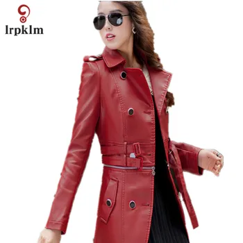

New 2017 Spring Lower Edge Detachable Coat Women Clothing Long Sleeve Patchwork Pu Leather Autumn Women Overcoat YY876
