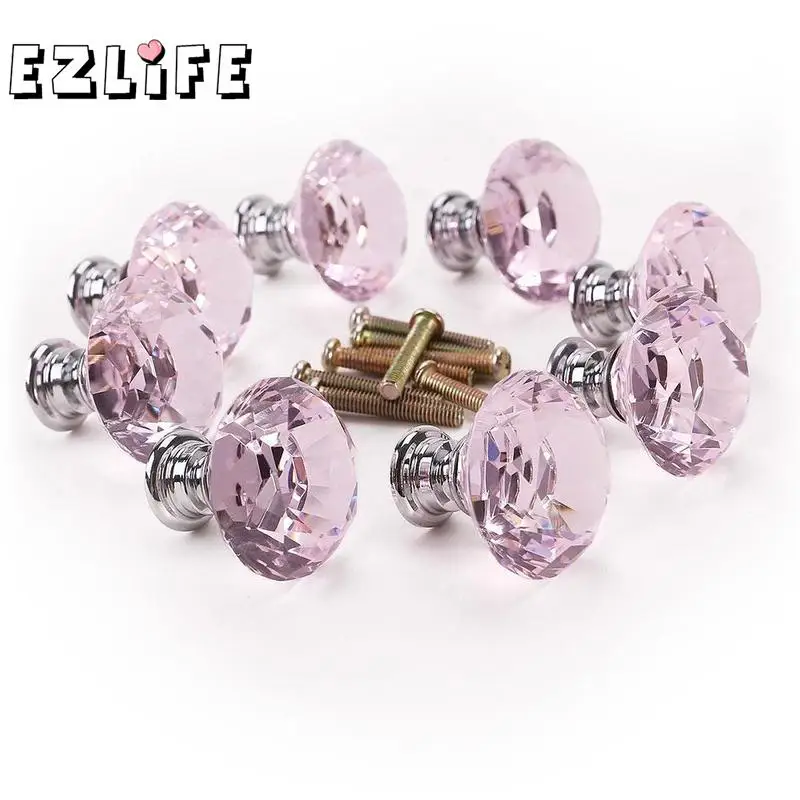 1Pcs 40mm Crystal Glass Diamond Shape Cabinet Knobs Cupboard Drawer Pull Handles Typ Transparent Kitchen Home Accessories RYW443