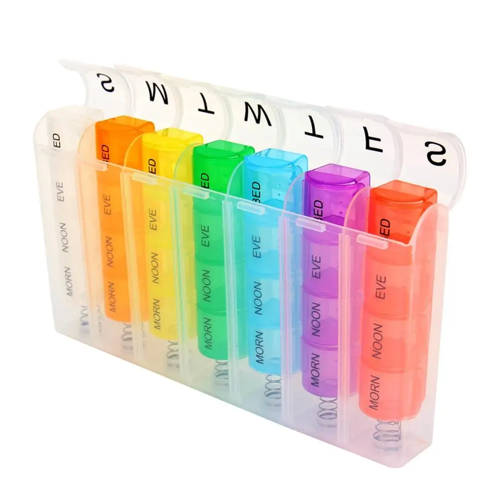 

Seven Days 28 Grids Colorful Travel Spring Type Portable Pill Box Household Pill Case
