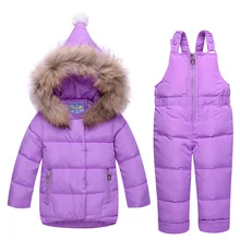 Комплект зимней одежды из 2 предметов: пуховое пальто+ комбинезон лыжные костюмы для мальчиков теплая ветрозащитная верхняя одежда, зимние куртки для девочек+ шарфиковые штаны От 1 до 3 лет малышей