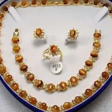 Натуральный инкрустация Африканский Тигр Кулон-глаз браслет серьги кольцо набор кварцевые позолоченные Свадебные широкие часы крылья королева