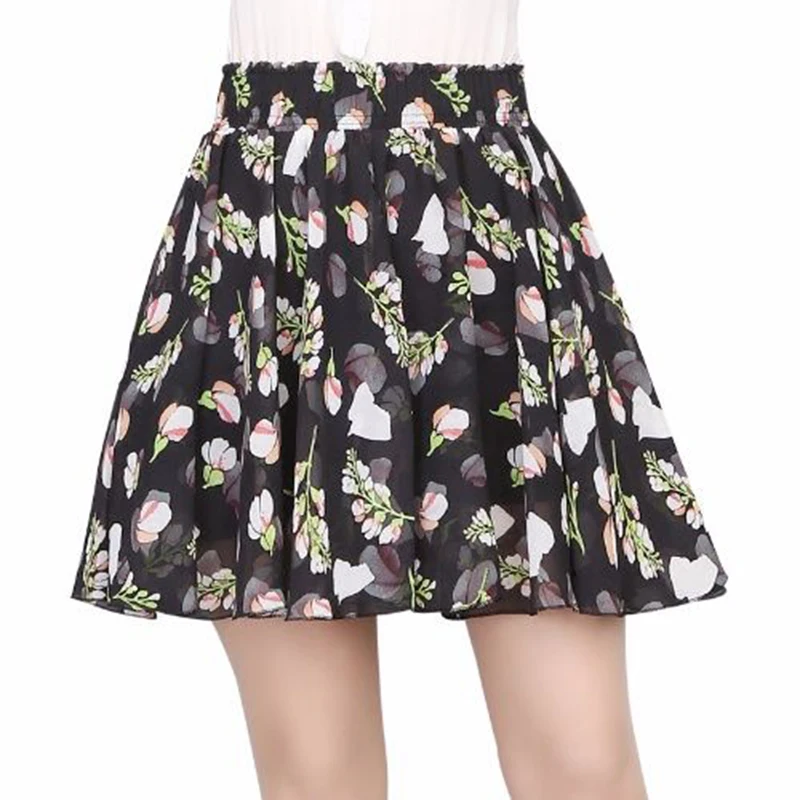 UPPIN Chiffon Boho Floral Print Mini Skirt Elastic Waist Tiered Ruffle ...