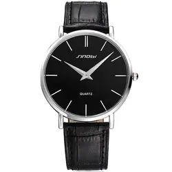 SINOBI Топ Элитный бренд для мужчин часы кэжуал наручные часы ультра-тонкий мужские деловые наручные часы черный кожаный ремешок часы Montres Hommes