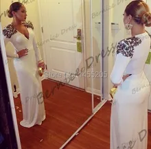 Frauen Elegante V-ausschnitt Gerade Long Sleeve Bodenlangen Appliques Vestidos Abendkleid Mutter Der Braut Kleider 2014