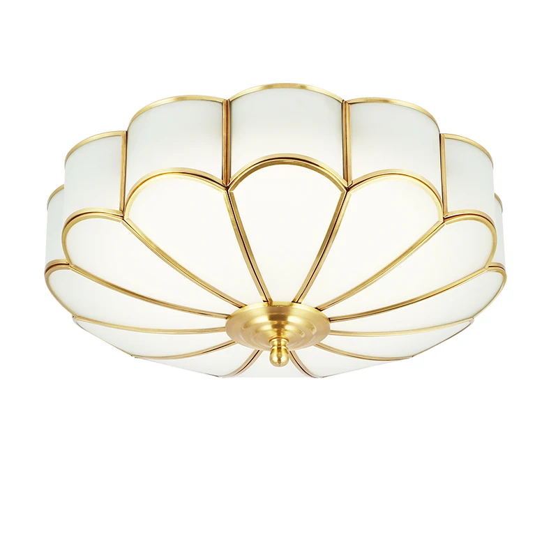 American copper body Ceiling lights glass lampshade with E27 led lamp for home Store luxury foyer decoration lighting fixture