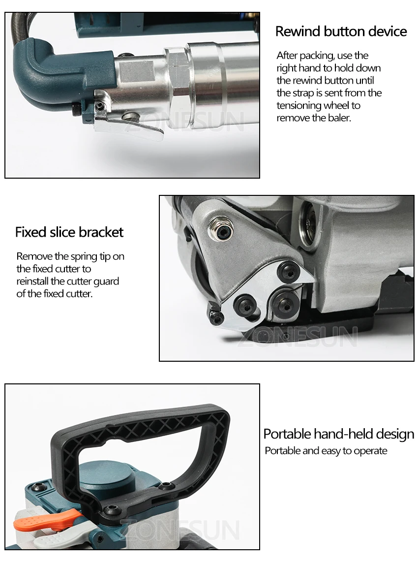 ZONESUN пневматический фрикционный сварочный пресс-подборщик обвязочная Машина воздушный ПЭТ ОБВЯЗОЧНЫЙ станок инструмент для 13-19 мм Ширина ПЭТ ремни