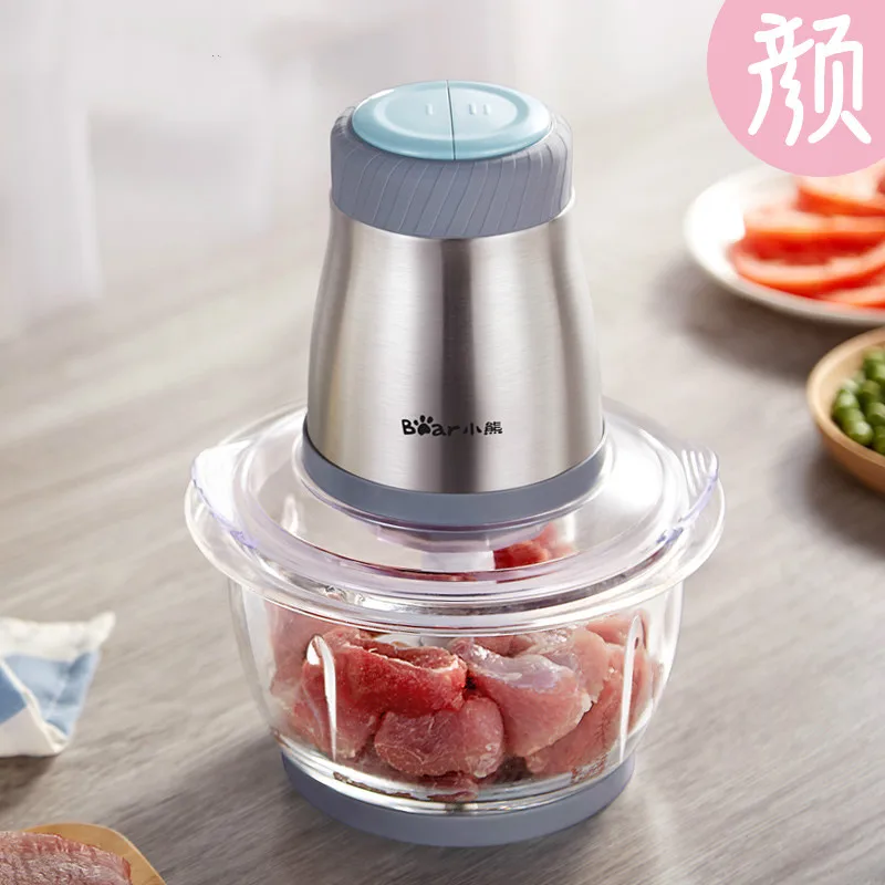 Bear Portable Multi Stainless Steel Electric Meat Grinders 1.2L 200W Thickened Glass Copper Engine Blenders Mixers Meat Cutter