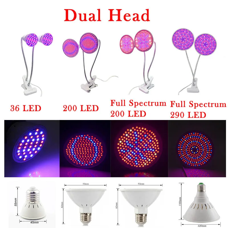 Двойной/светодио дный одна голова растение светодиодный растительный свет цветок полный спектр 200 светодио дный для комнаты крытый