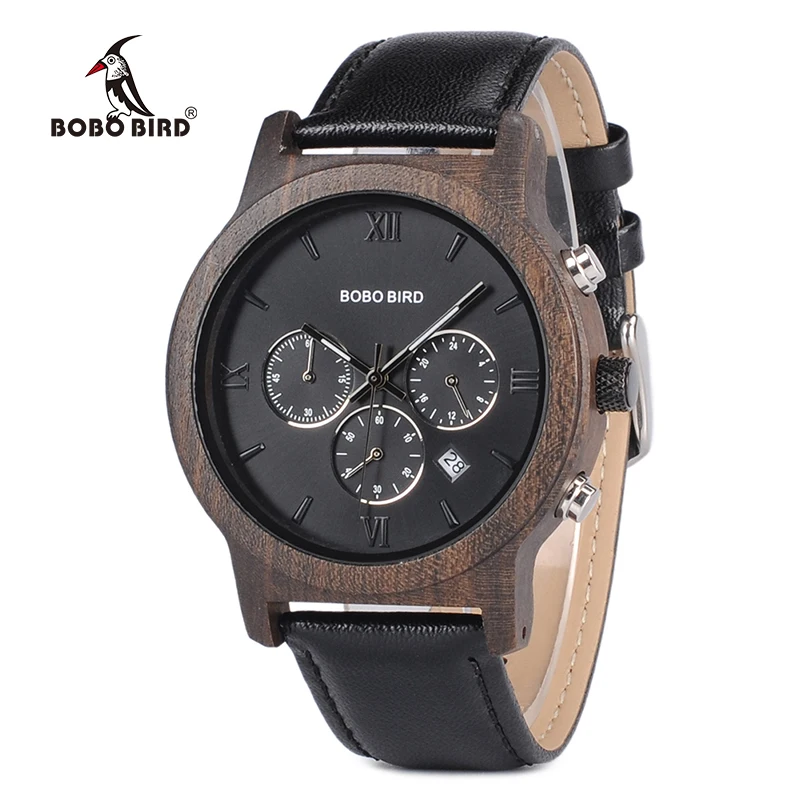 BOBO BIRD L-P28 Men Miyota Quartz Movement Chronograph Wristwatch Men Stop Watch with Complete Calendar Saat in Gift Box