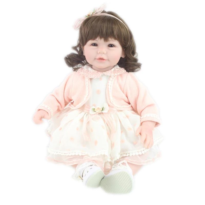 

Newborn Doll 20" Realistic Lifelike Silicone Reborn Baby Dolls in Curly Hair Princess Dress