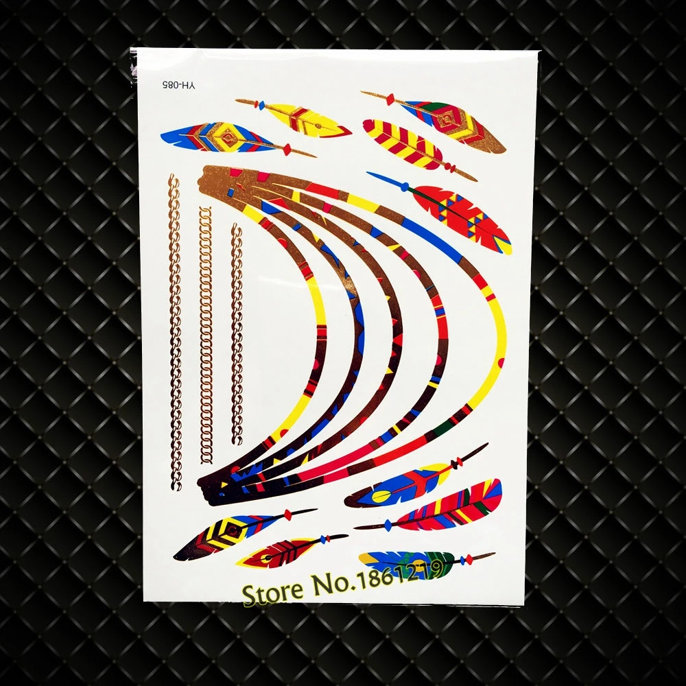 

Новая красивая металлическая Временная одноразовая татуировка, макияж, здоровая индийская татуировка, чокер с перьями, дизайн GYH085, искусственная Золотая татуировка