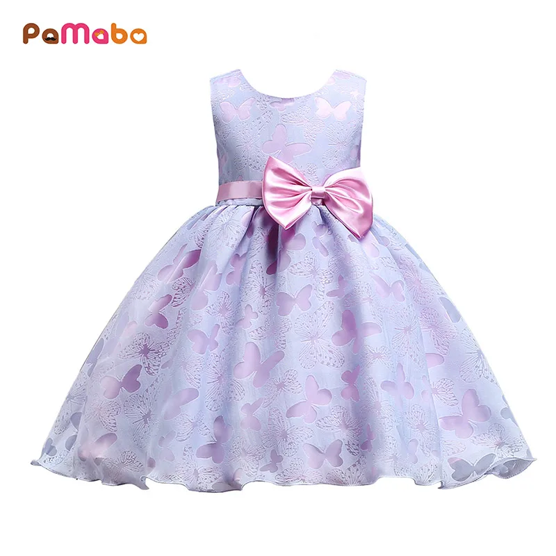 PaMaBa/Элегантные платья принцессы с рисунком бабочек для девочек, фиолетовый/зеленый пояс с бантом, детское торжественное праздничное платье, праздничные халаты, платье