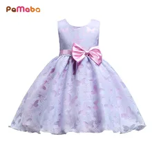 PaMaBa/Элегантные платья принцессы с рисунком бабочек для девочек, фиолетовый/зеленый пояс с бантом, детское торжественное праздничное платье, праздничные халаты, платье