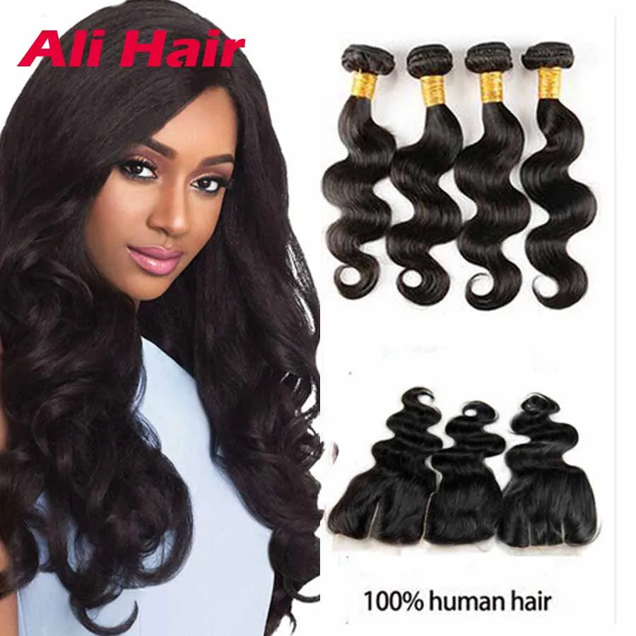Brazilian Body Wave 3 Bundles 8a Grade With Middle Part Closure