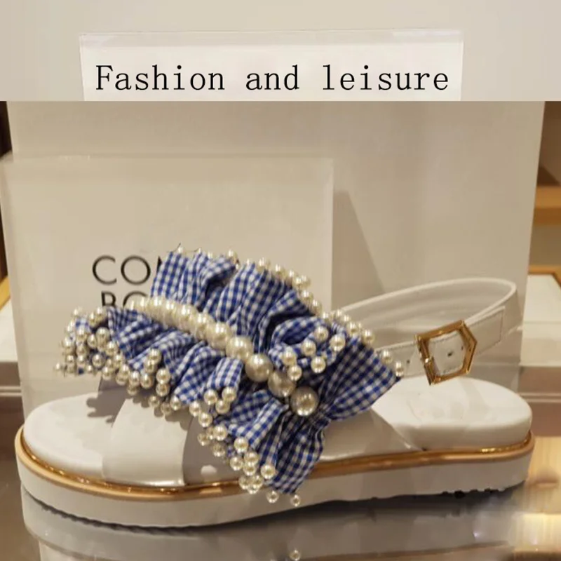 

Sweet Style Women Sandals Ruffles Decor Pearl Women Flats Buckle Design Women Gladiator Chic Shoes Women Summer Beach Outdoor