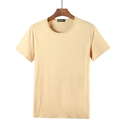 Гладкая мягкая Модальная Хлопковая мужская однотонная Базовая футболка с круглым вырезом и коротким рукавом, мужская повседневная футболка, летняя дышащая футболка - Цвет: O-neck yellow