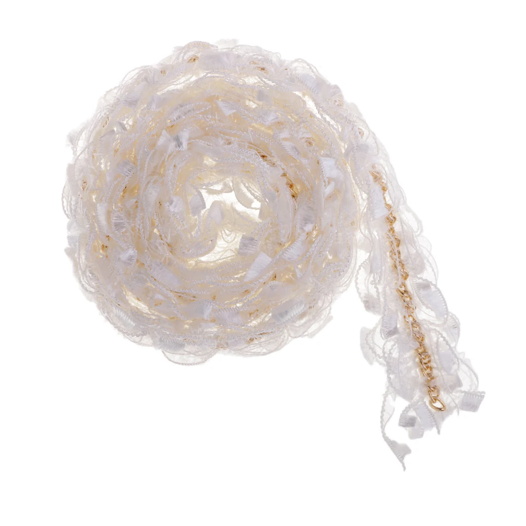 fityle 1 Yard Polyester Material Hairy Design Ribbon Chain Lace Sewing Embellishment 35mm For Bag, Clothes, Headwear.
