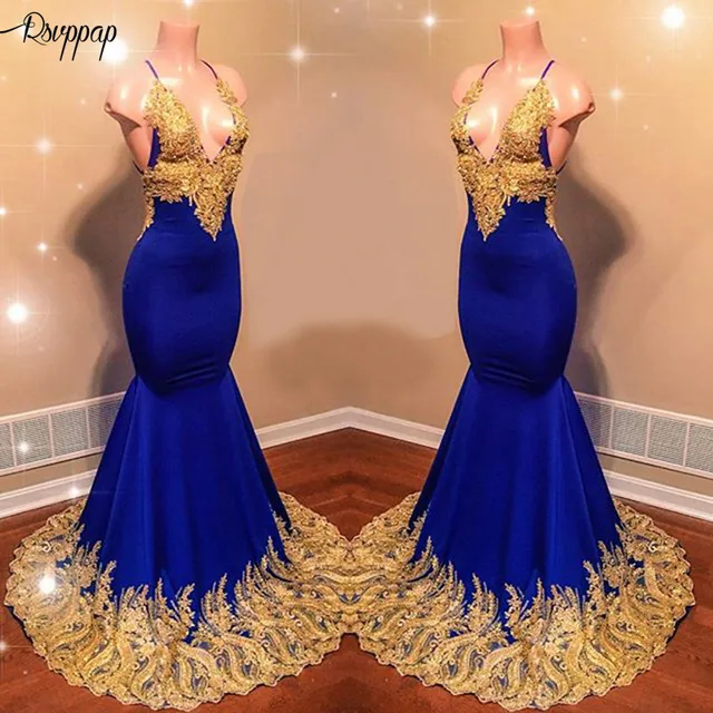 Long Prom Dresses 2020 Gorgeous Mermaid Hater Gold Lace African