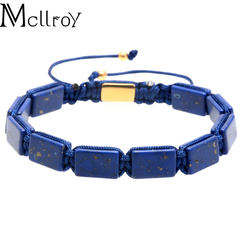 

Mcllroy natural stone braided bracelet geometric shape strand bracelets bangles men women fashion pulseira masculina jewelry