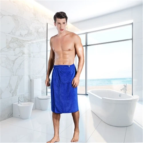 Модные мужские носимых Magic Mircofiber для ванной полотенца с карманом Мягкие Одежда заплыва пляжные банное полотенце Toalla De Bano - Цвет: Синий