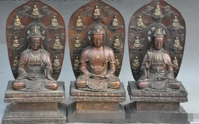 

song voge gem S6915 13" tibet buddhism temple bronze West Sam Shing Kwan-Yin sakyamuni buddha statue