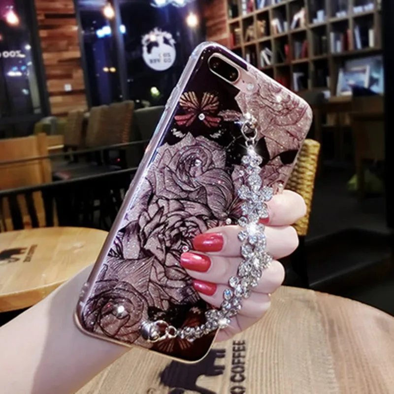 Горный хрусталь силиконовый чехол для iPhone 6 S плюс блеск цветок Роскошные