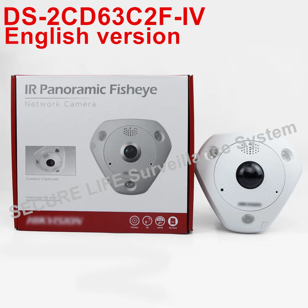  Free shipping English version DS-2CD63C2F-IV 12MP Fisheye Network Camera Support IP66 Audio/Alarm IO,IK10 