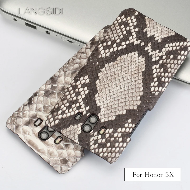 

wangcangli For Huawei Honor 5X Luxury handmade real python Skin leather phone case Genuine Leather phone case