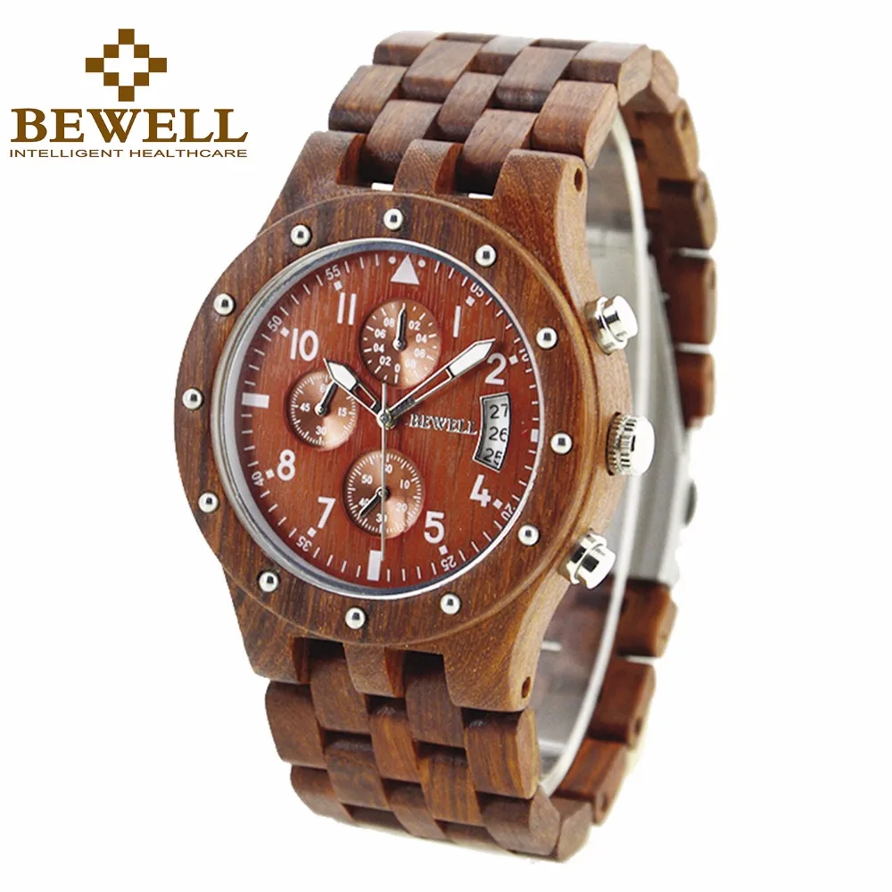 

BEWELL Men's Wrist Watch Top Brand Luxury Wood Quartz Watches Clock saat Chronograph Relogio Masculino Dropship Supplier 109D