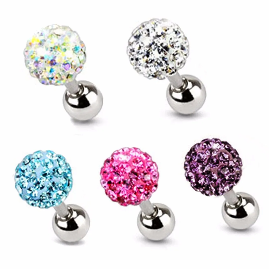 Punk Crystal Ball Stud Earrings Shellhard Vintage Cartilage Piercing Tragus Helix Bar Earring brincos Female Women Charm Jewelry