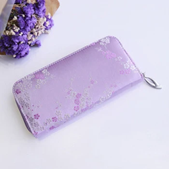 

Chinese Women Silk Wallet National Embroidery Purses Long Plum Blossom Lady Wallet Vintage Standard Female Wallets