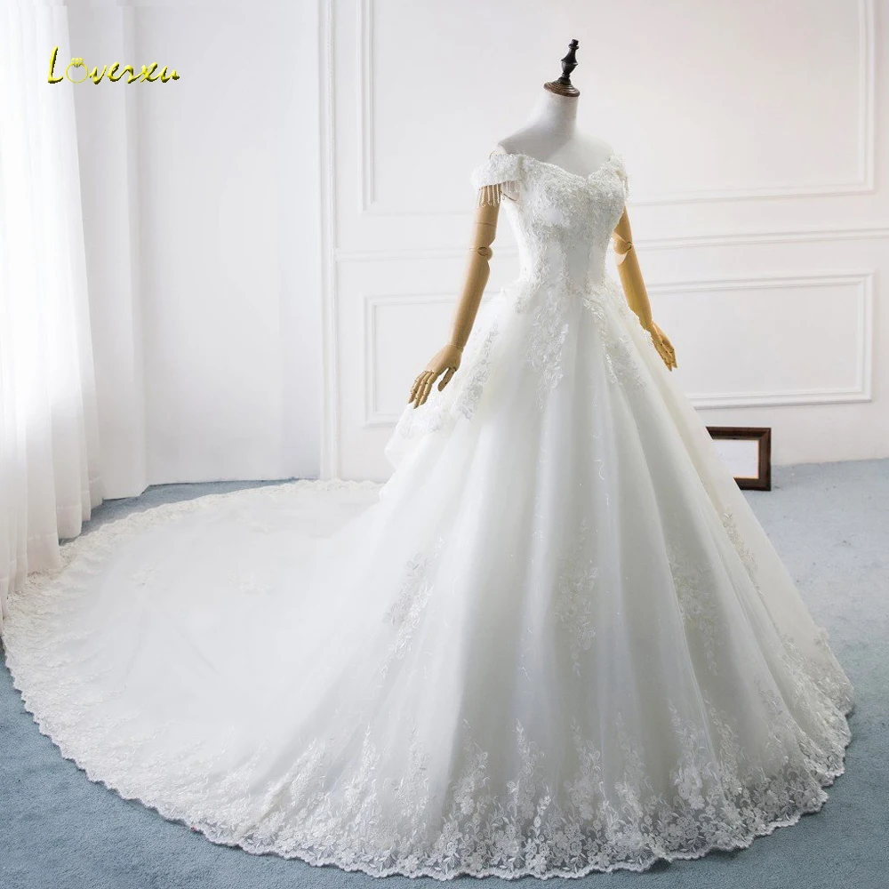 Loverxu Vestido De Noiva лодка средства ухода за кожей Шеи принцессы Свадебные платья 2019 Роскошные короткий рукав с декором из бисера из хрусталя