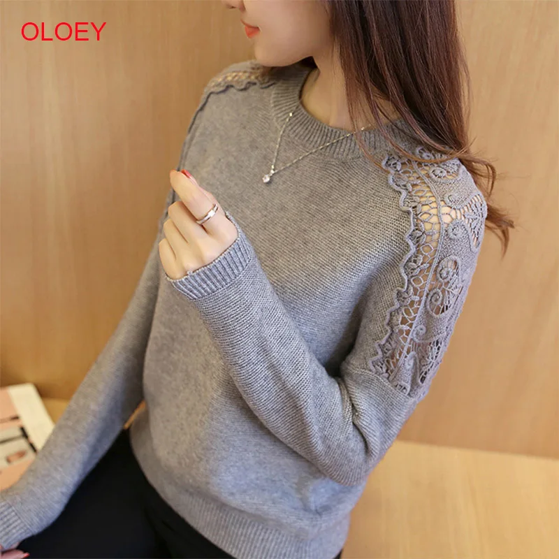 Women Sweaters Sexy Lace Hollow Out Solid Pullover 2019 New Fall Winter Fashion Sweater Women Slim Bottoming Knitted Tops Women Sweaters Sexy Lace Hollow Out Solid Pullover 2019 New Fall Winter Fashion Sweater Women Slim Bottoming Knitted Tops