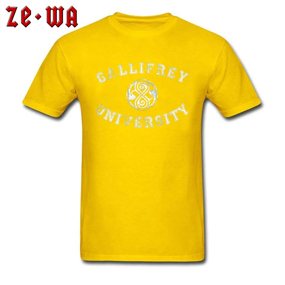Birthday Gallifrey University -1427 T Shirts for Men Fitted Labor Day O Neck Cotton Fabric Short Sleeve T Shirts Tee-Shirt Gallifrey University -1427 yellow