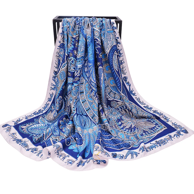 Твил Шелковый женский шарф квадратный Пейсли хиджаб популярный 130*130 роскошный бренд платок Дамская шаль летние шарфы
