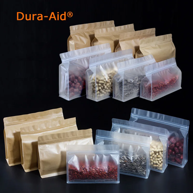 50pcs/lot stand up kraft paper bag resealable zip lock grip seal food