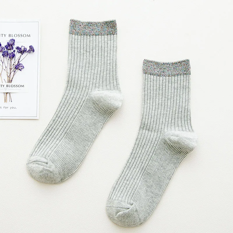 Женские хлопковые одноцветные носки 200 г. Вязаные разноцветные блестящие носки свободные подростковые носки для старшей школы мягкие носки для девочек в японском стиле - Цвет: Gray