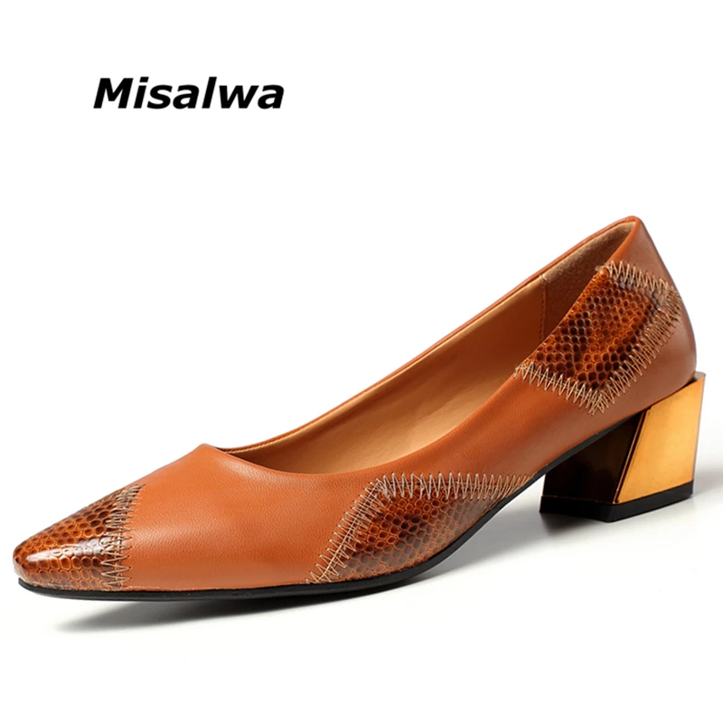 

Misalwa Square Middle Heels Lady Pumps Spring Pointed Toe Split Joint Shallow Daily Shoes Female Sexy Work Shoes Elegant 35-42