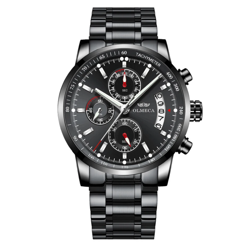 OLMECA Роскошные деловые мужские кварцевые часы светящиеся водонепроницаемые военные спортивные часы мужские наручные часы Relogio Masculino - Цвет: Black