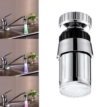 

Kitchen Faucet 360 Degree Adjustable LED Colorful Lighting Temperature Control Water Saving Nozzle Faucet Connector Shower