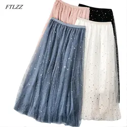 FTLZZ новая летняя женская сетчатая юбка с блестками уличная короткая юбка со звездами с высокой талией повседневные Черные розовые