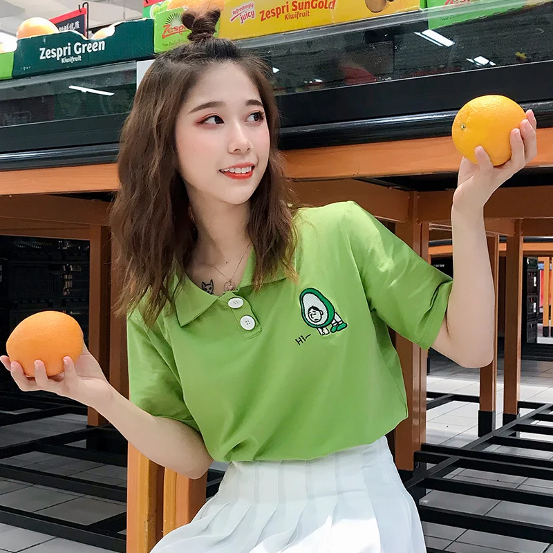 

Women's Tshirts Lovely Kawaii Ulzzang College Wind Embroidered Avocado T-shirt Female Sweet Summer Punk Tunic For Women