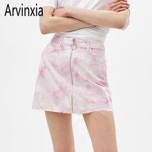 Arvinxia Новые цветочные печатных женские с высокой талией Джинсовые юбки уличной моды Для женщин мини-юбка шик тонкая молния Офисные женские туфли юбка