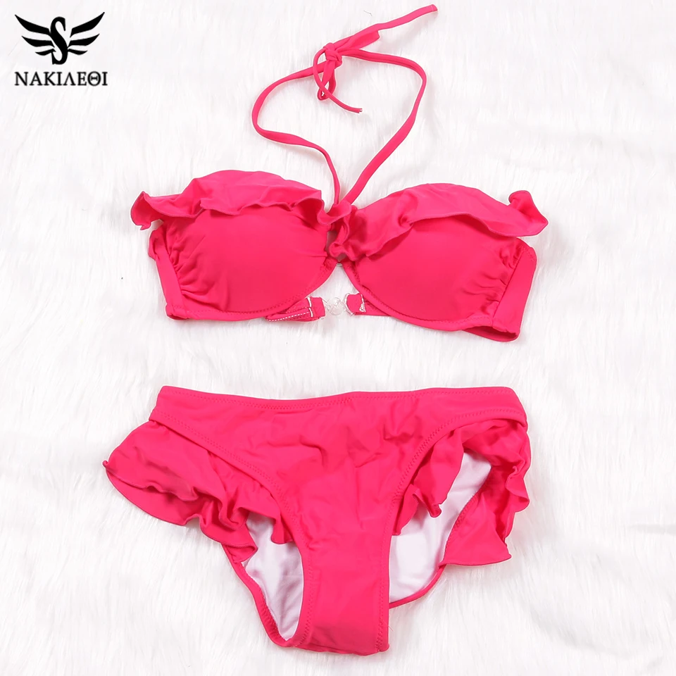 

NAKIAEOI 2019 Sexy Bandage Bikinis Women Swimsuit Swimwear Halter Top Brazilian Push Up Bikini Set Beach Bathing Suits Swim Wear